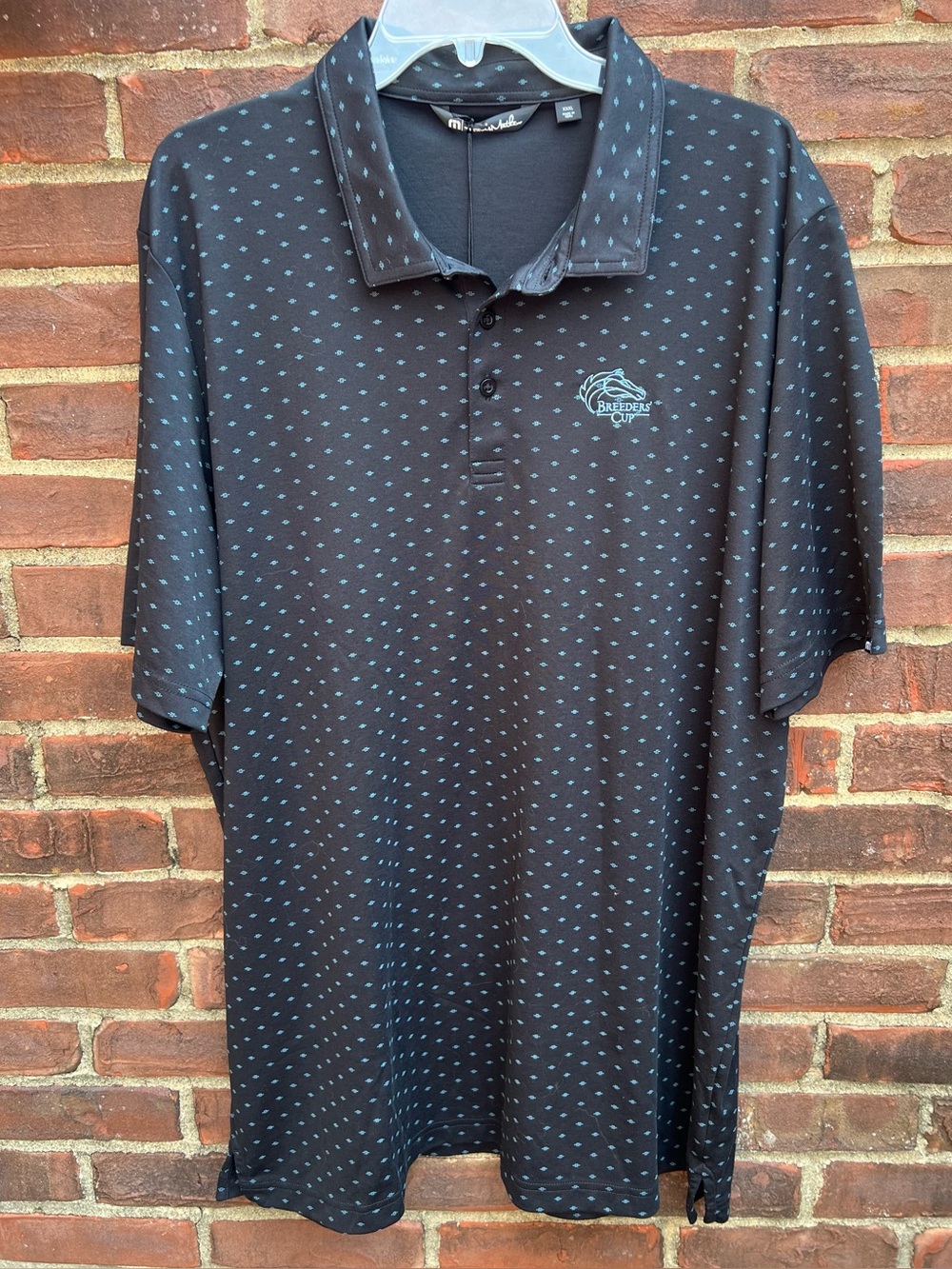 TravisMathew Oceanside Geo Polo 3XL Black Aegean Blue Breeder’s Cup Equestrian